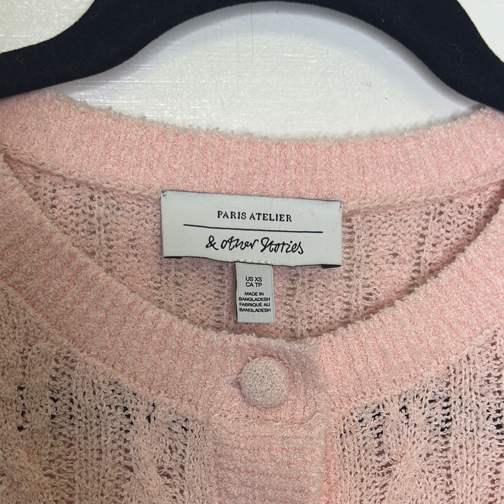 *** SOLD *** Other Stories Pink Cropped Cable Knit Cardigan - Picture 2 of 8